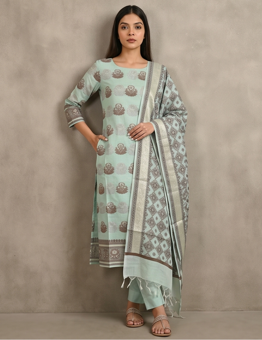 Aqua Blue Cotton Suit