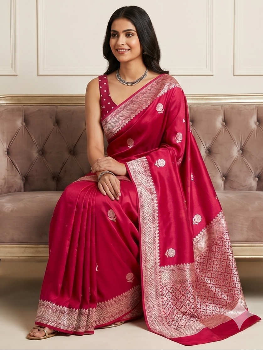 Double Tone Royal Pink Silk Saree with Rich Border & Pallu