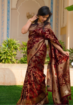 Wine Banarasi Silk Birds Jaal