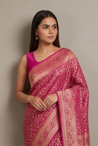 Magenta Katan Silk Jaal Saree