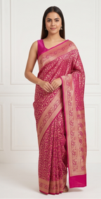Magenta Katan Silk Jaal Saree