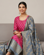 Banarasi Rani Grey Silk Suit