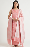 Coral Pink Banarasi Linen Suit