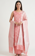 Coral Pink Banarasi Linen Suit