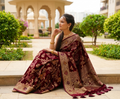 Wine Banarasi Silk Peacock Jaal