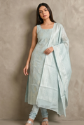 Light Grey Banarasi Linen Suit