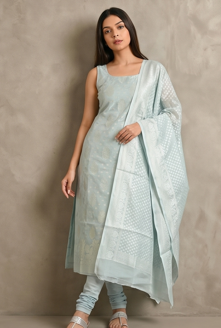 Light Grey Banarasi Linen Suit
