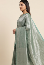 Sea green Tissue Leaf Saree