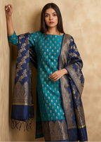 Royal Blue Green Silk Suit Set