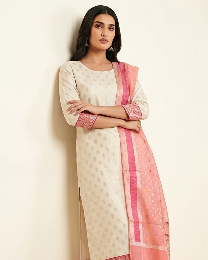 Pink White Cotton Suit