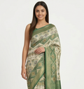Green Cream Tissue Shimmer Saree