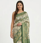 Green Cream Tissue Shimmer Saree