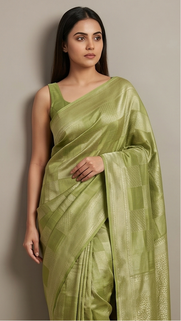 Neon Parrot Green Shimmery Saree