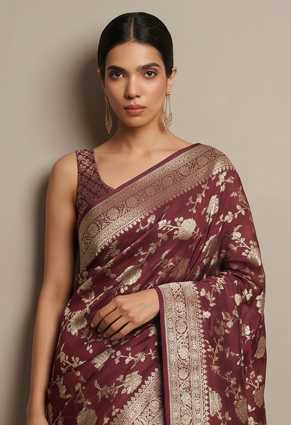 Wine Georgette Banarasi Weave