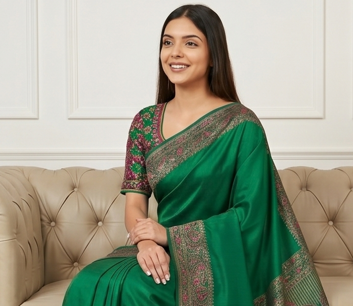 Bottle Green Banarasi Silk Saree