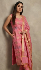Cotton pink banarasi dupatta suit