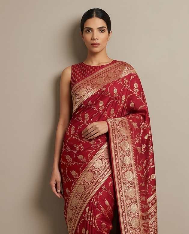 Royal Red Katan Silk Saree