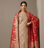 Red Cream Silk Suit Meenakari