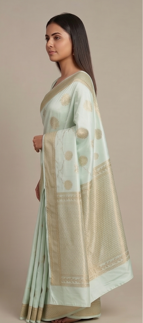 Light Pista Banarasi Silk Saree