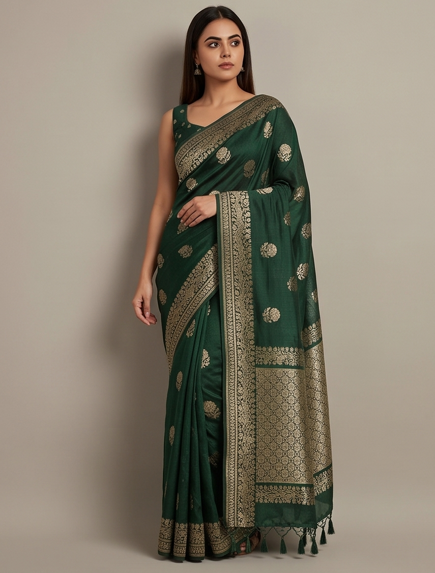 Dark Green Banarasi Silk Saree