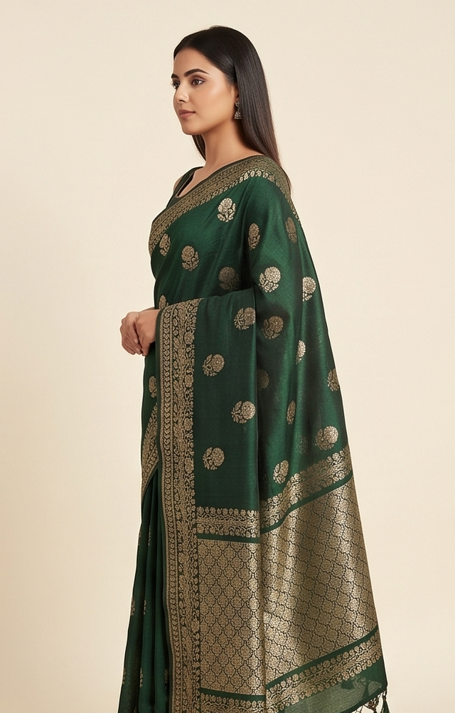 Dark Green Banarasi Silk Saree