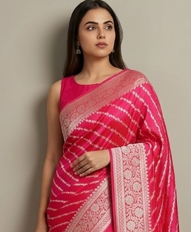 Shades of Pink Leheriya Silk Saree with Elegant Border & Rich Pallu