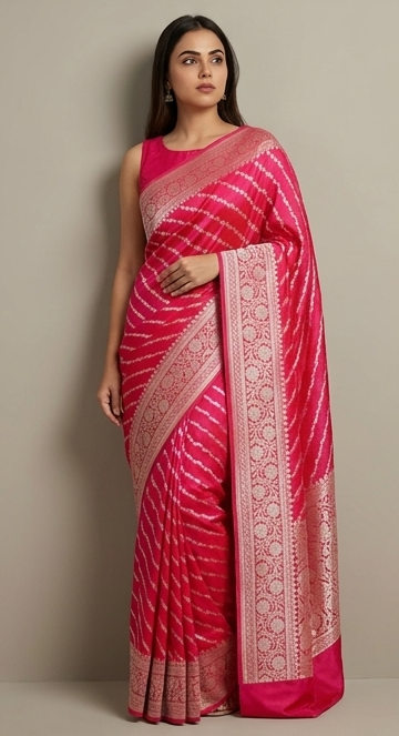 Pink Leheriya Silk Saree