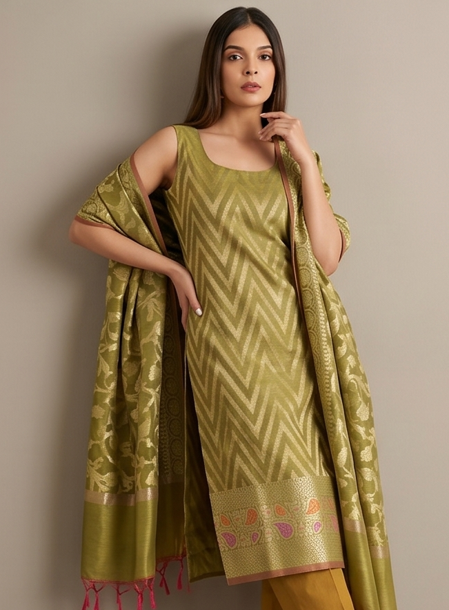 Mehndi Green Cotton Suit