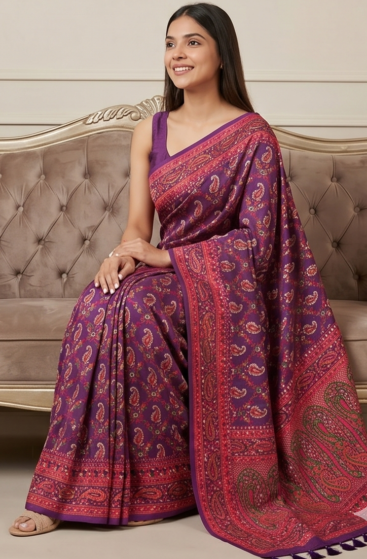 Banarasi Silk Purple Saree with Aambi Design