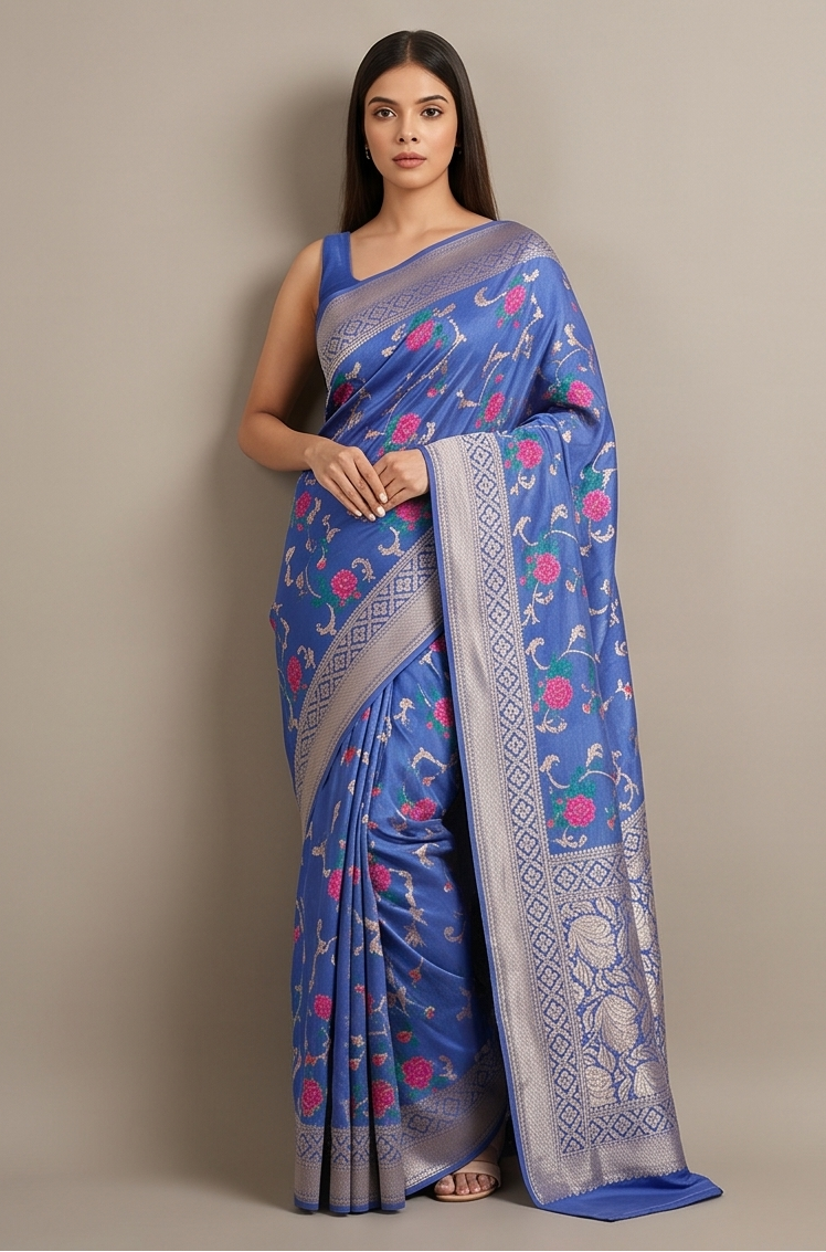 Lavender  Floral Jaal Katan Silk