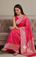 Pink Leheriya Silk Saree