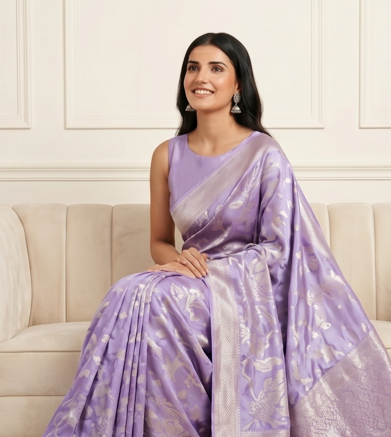 Lavender Silver Zari Designer Saree