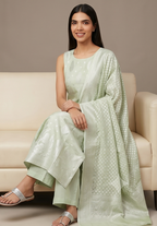 Pista Green Banarasi Linen Suit