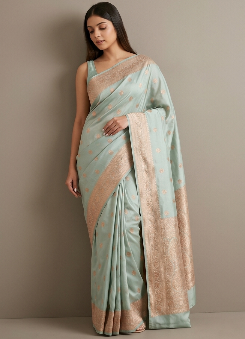 Pastel Green Saree with Delicate Booti
