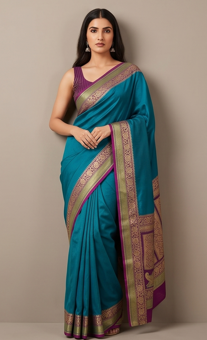 Turquoise Silk Saree