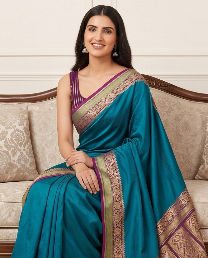 Turquoise Silk Saree