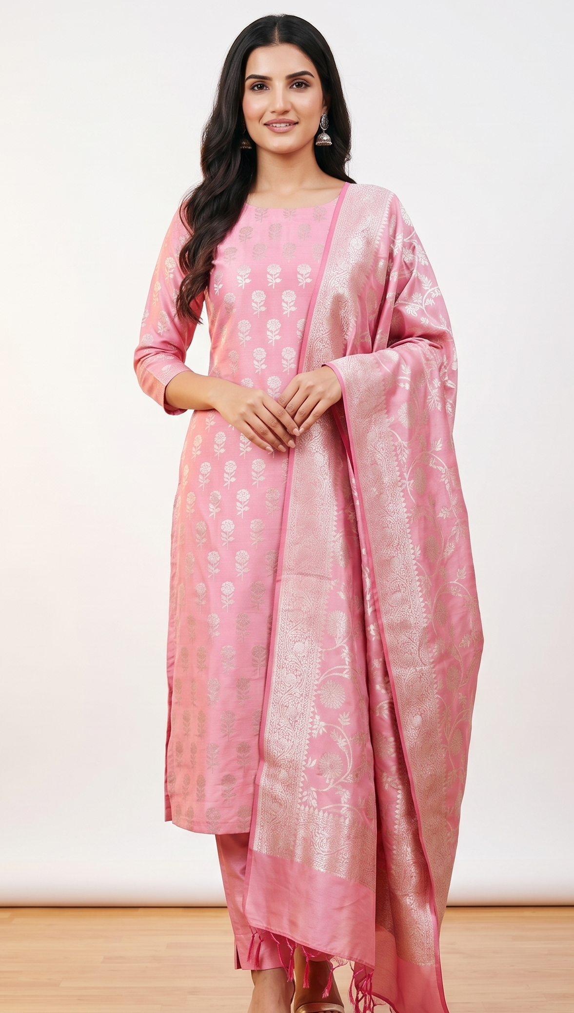 Banarasi Pink Silk Suit