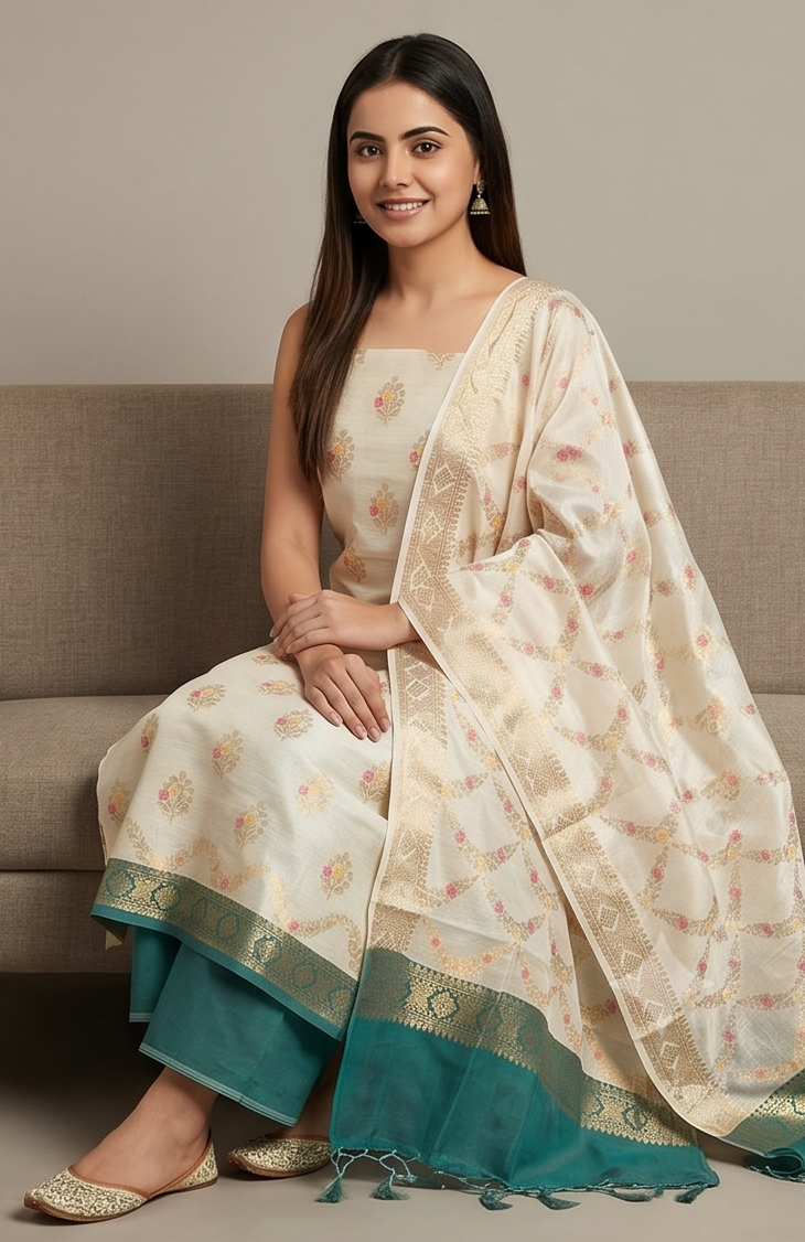 Sea Green Ivory Cotton Suit