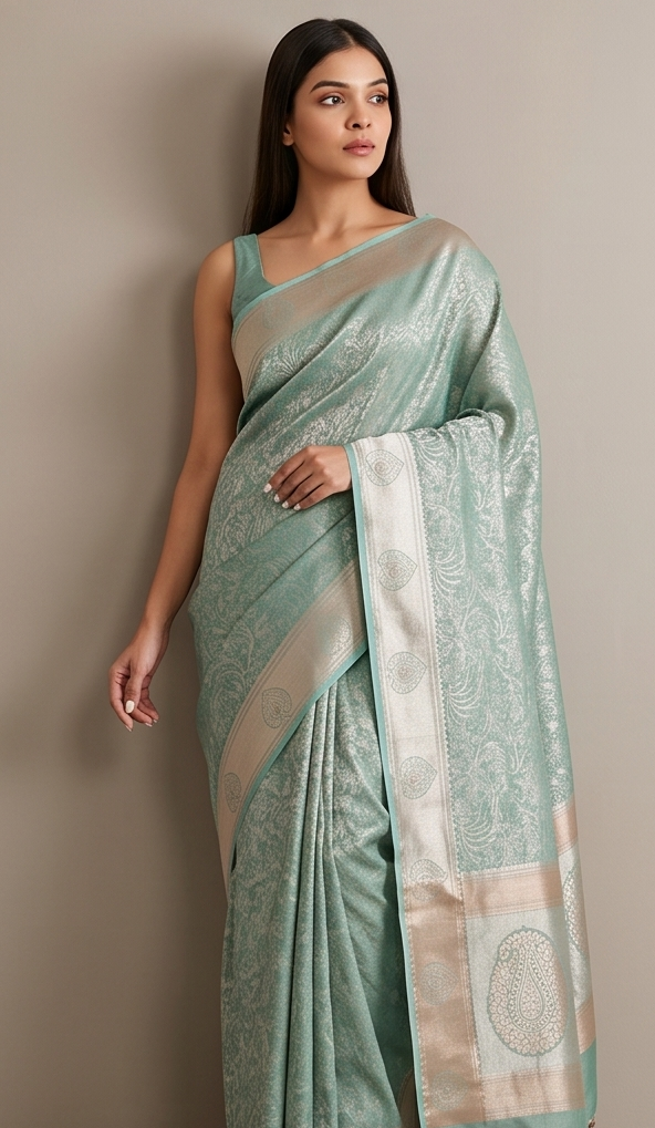 Sea Green Tissue Jaal Saree