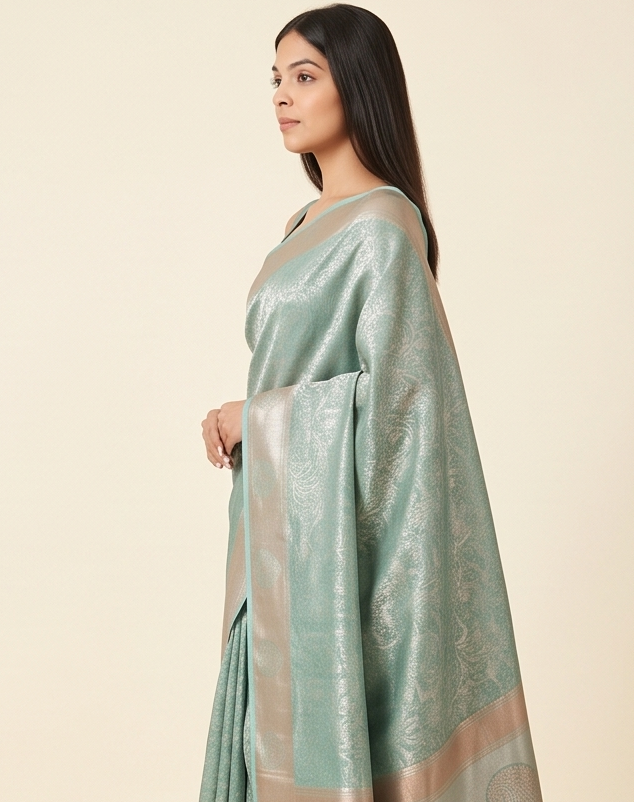 Sea Green Tissue Jaal Saree