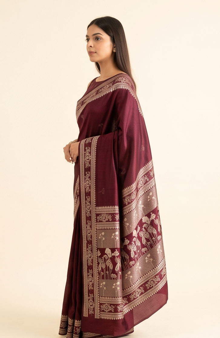 Wine Booti Silk Saree