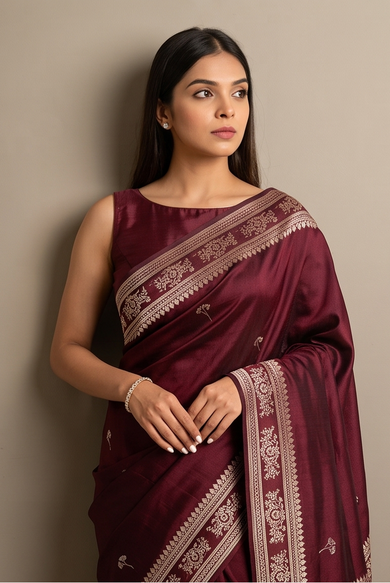 Wine Booti Silk Saree