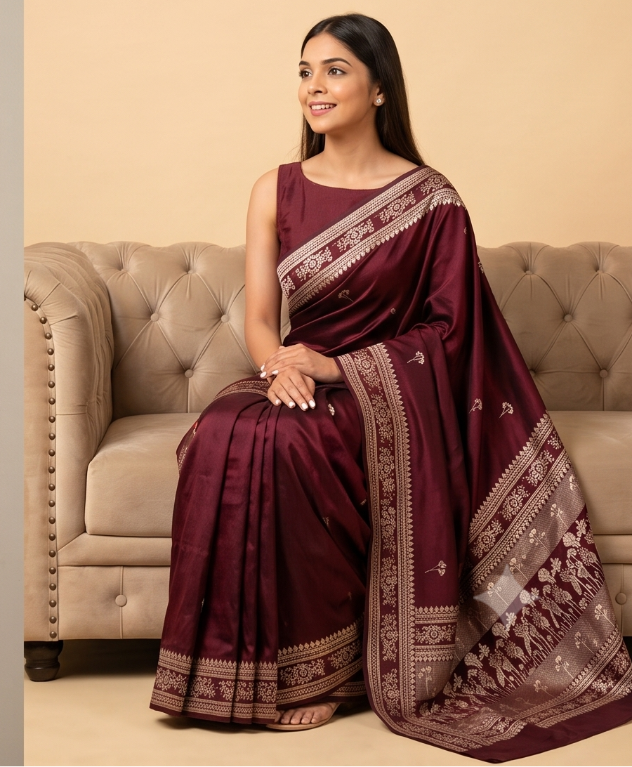 Wine Booti Silk Saree