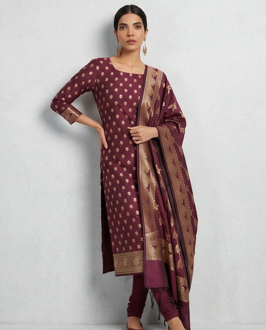 Maroon Katan Silk Suit