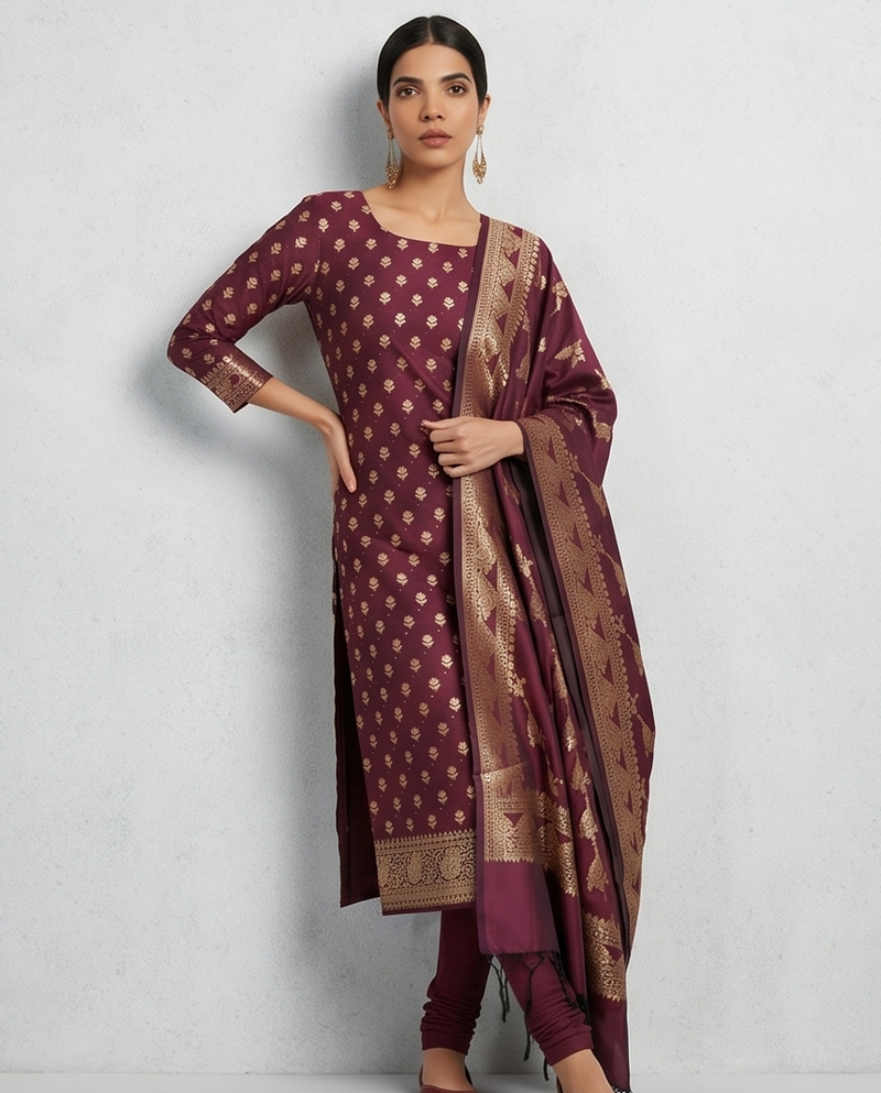 Maroon Katan Silk Suit