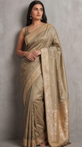Cream Butter Crepe Designer Saree