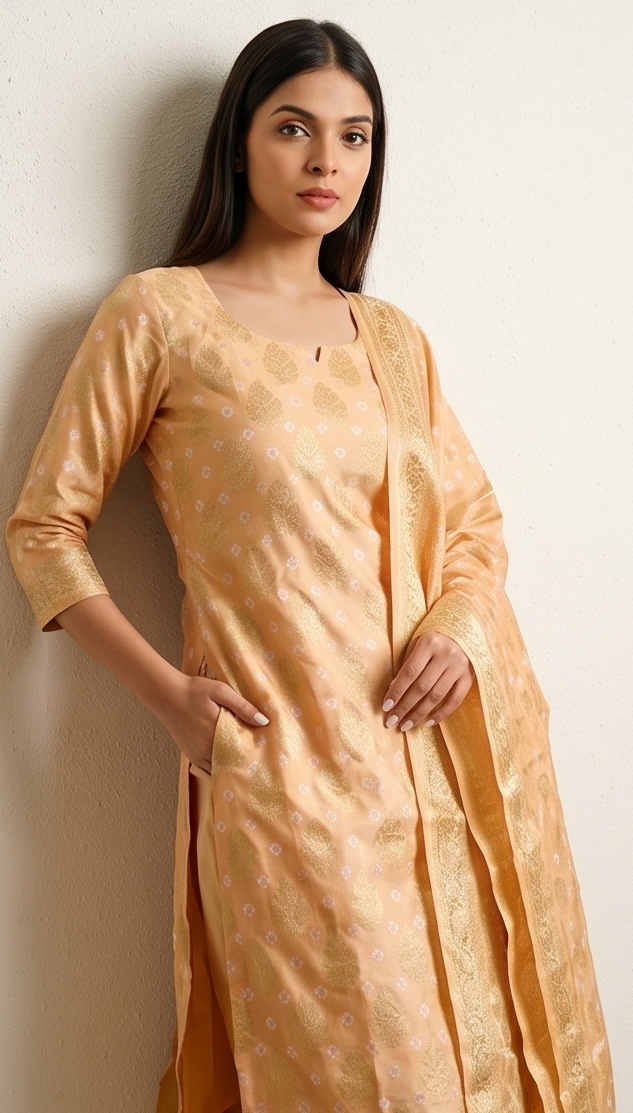 Yellow Silk Suit Bandhej Banarasi
