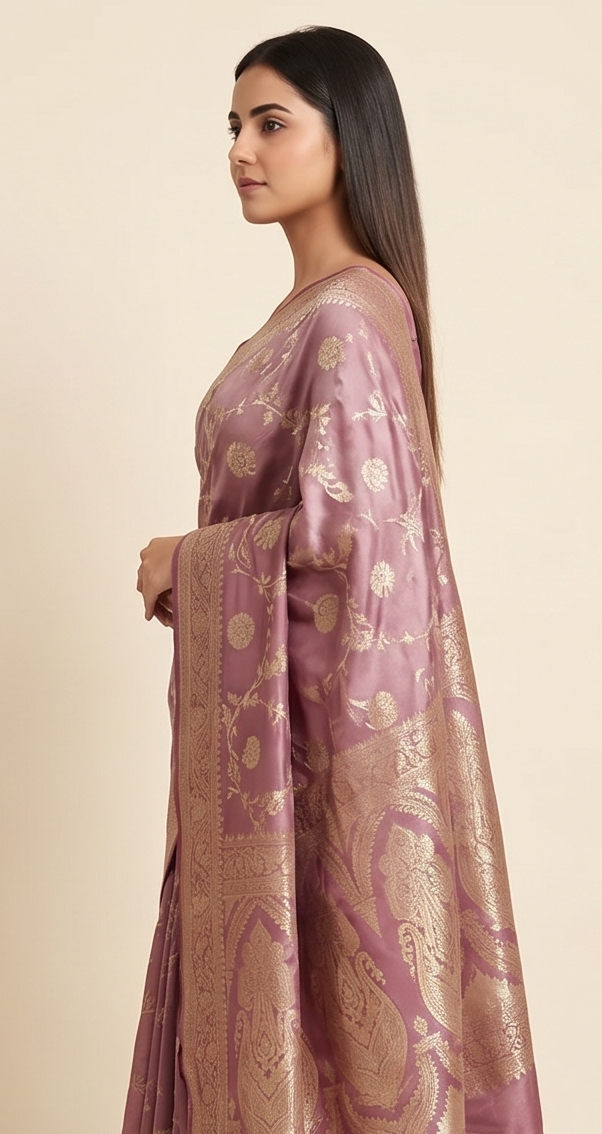 Pastel Pink Jaal Silk Saree