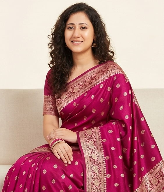 Magenta Pink Silk Saree with Delicate Booti Work