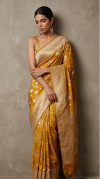 Mustard Silk Saree with floral Jal